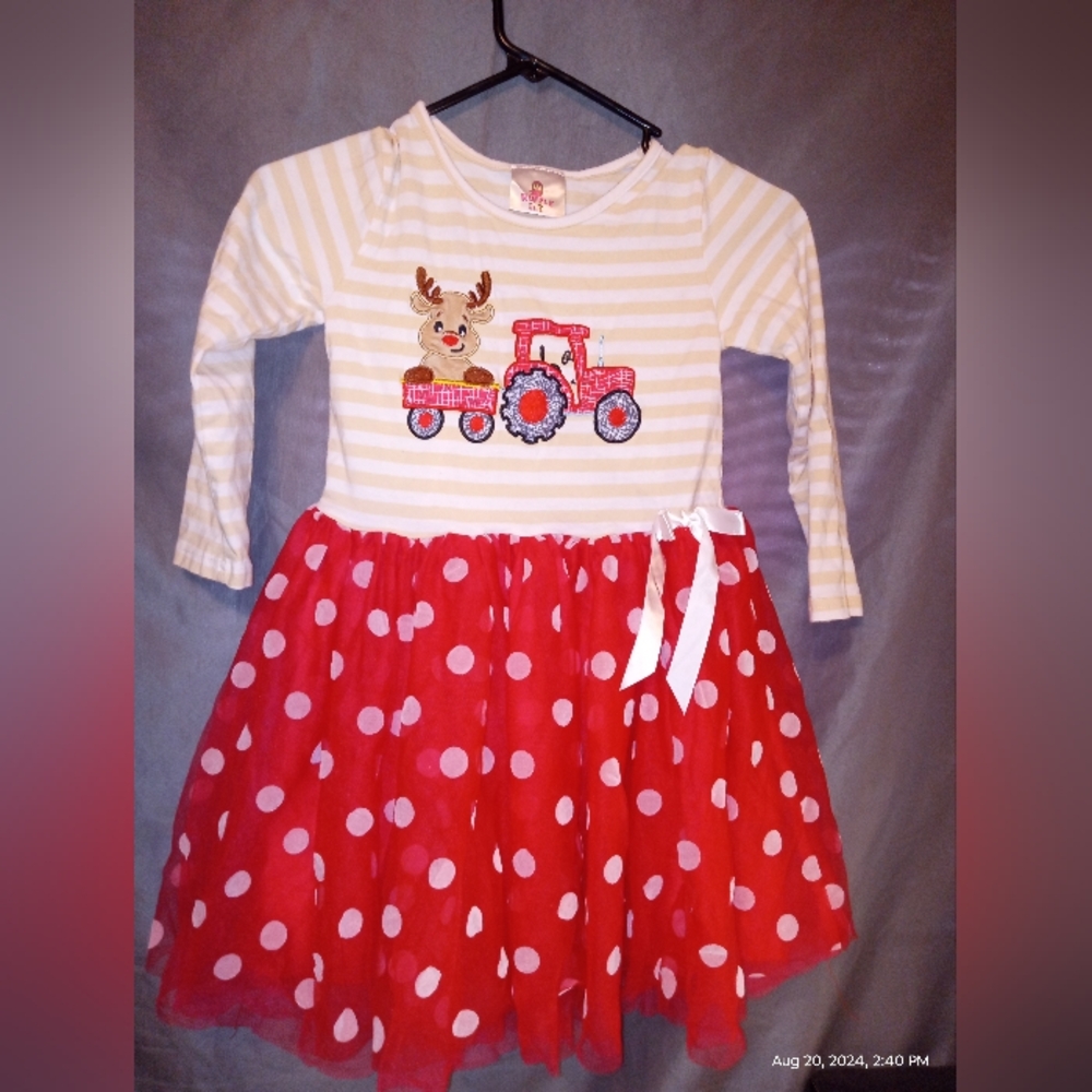 Ruffle girl reindeer tractor dress